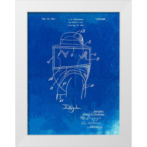 PP726-Faded Blueprint Bee Keeper Hat and Veil Patent Poster White Modern Wood Framed Art Print by Borders, Cole