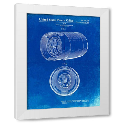 PP730-Faded Blueprint Beer Keg Patent Poster White Modern Wood Framed Art Print by Borders, Cole