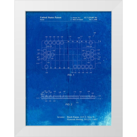 PP731-Faded Blueprint Beer Pong Patent Poster White Modern Wood Framed Art Print by Borders, Cole