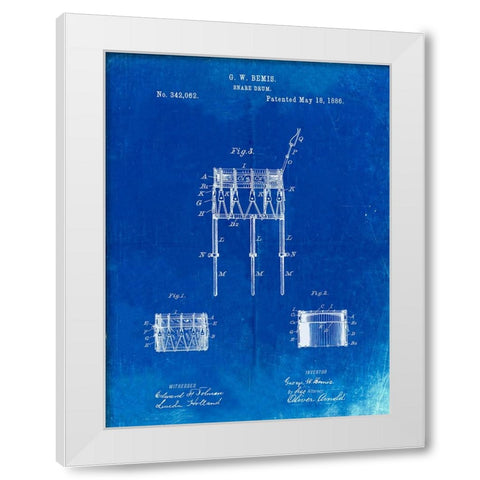 PP732-Faded Blueprint Bemis Marching Snare Drum and Stand Patent Poster White Modern Wood Framed Art Print by Borders, Cole