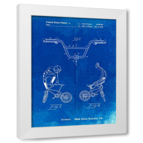 PP734-Faded Blueprint Bicycle Handlebar Art White Modern Wood Framed Art Print by Borders, Cole