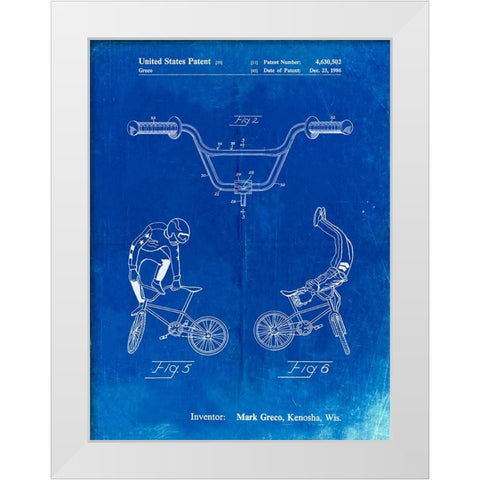 PP734-Faded Blueprint Bicycle Handlebar Art White Modern Wood Framed Art Print by Borders, Cole