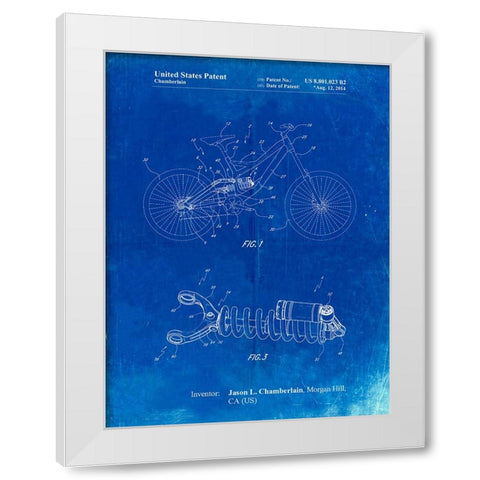PP735-Faded Blueprint Bicycle Shock Art White Modern Wood Framed Art Print by Borders, Cole