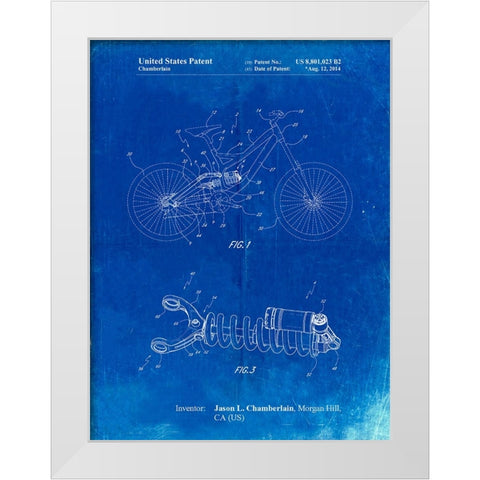 PP735-Faded Blueprint Bicycle Shock Art White Modern Wood Framed Art Print by Borders, Cole
