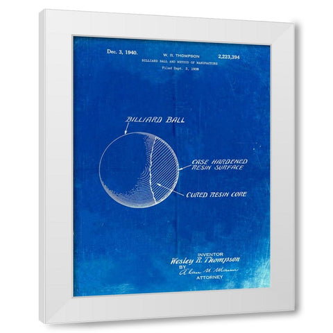 PP736-Faded Blueprint Billiard Ball Patent Poster White Modern Wood Framed Art Print by Borders, Cole