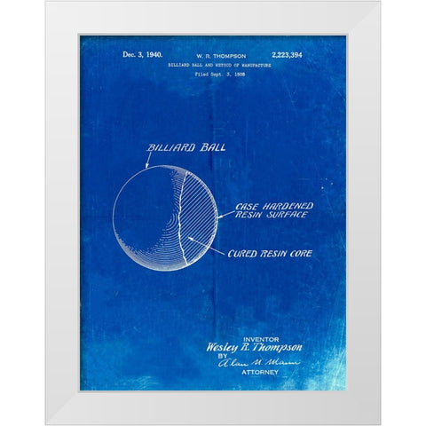 PP736-Faded Blueprint Billiard Ball Patent Poster White Modern Wood Framed Art Print by Borders, Cole