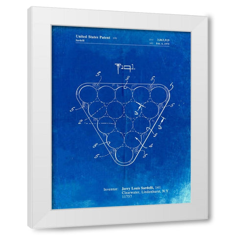 PP737-Faded Blueprint Billiard Ball Rack Patent Poster White Modern Wood Framed Art Print by Borders, Cole