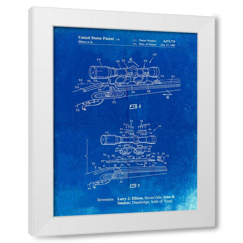 PP740-Faded Blueprint Black Powder Rifle Scope Patent Poster White Modern Wood Framed Art Print by Borders, Cole