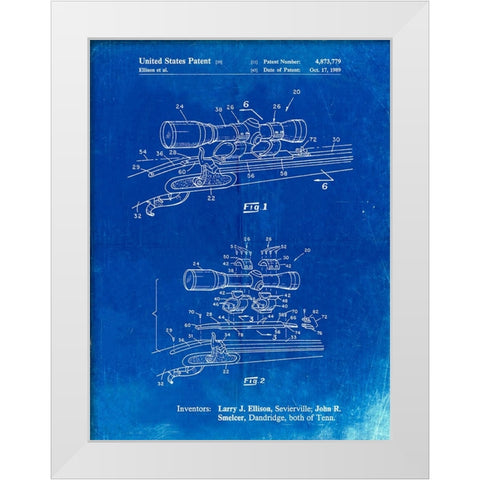 PP740-Faded Blueprint Black Powder Rifle Scope Patent Poster White Modern Wood Framed Art Print by Borders, Cole