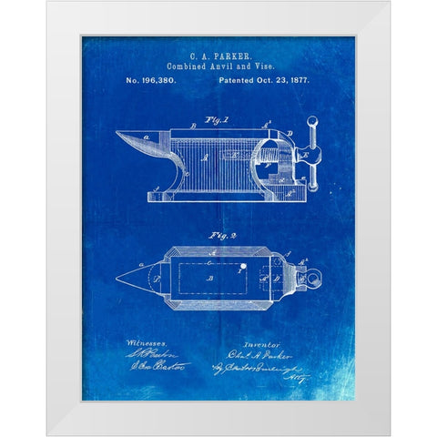 PP741-Faded Blueprint Blacksmith Anvil Patent Poster White Modern Wood Framed Art Print by Borders, Cole