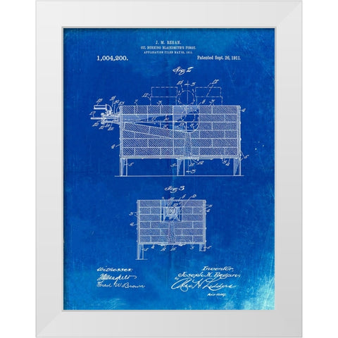 PP742-Faded Blueprint Blacksmith Forge Patent Poster White Modern Wood Framed Art Print by Borders, Cole