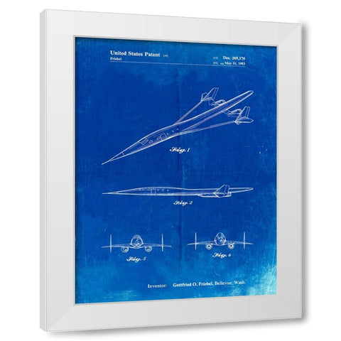 PP751-Faded Blueprint Boeing Supersonic Transport Concept Patent Poster White Modern Wood Framed Art Print by Borders, Cole