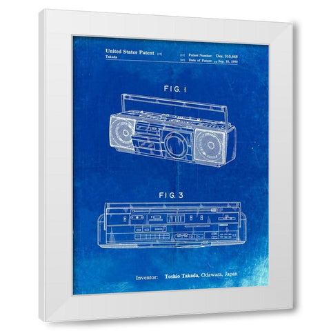 PP752-Faded Blueprint Boom Box Patent Poster White Modern Wood Framed Art Print by Borders, Cole