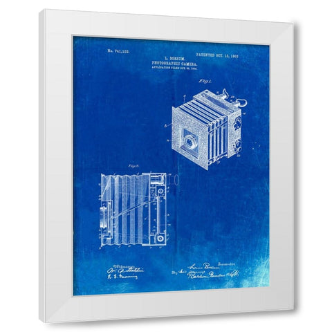 PP753-Faded Blueprint Borsum Camera Co Reflex Camera Patent Poster White Modern Wood Framed Art Print by Borders, Cole