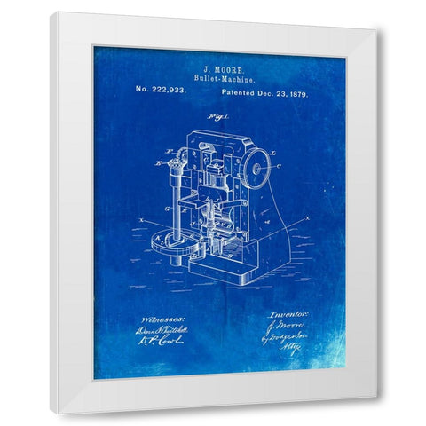 PP757-Faded Blueprint Bullet Machine Patent Poster White Modern Wood Framed Art Print by Borders, Cole
