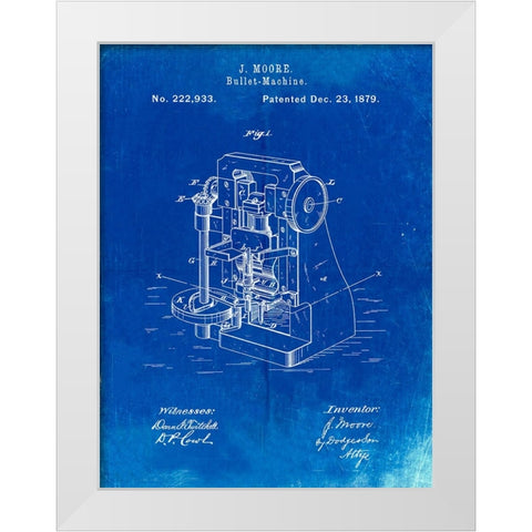 PP757-Faded Blueprint Bullet Machine Patent Poster White Modern Wood Framed Art Print by Borders, Cole