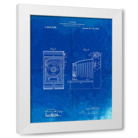 PP761-Faded Blueprint Camera Film Winding Patent Print White Modern Wood Framed Art Print by Borders, Cole