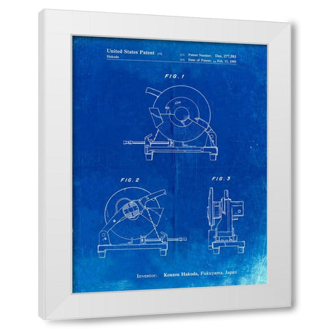 PP762-Faded Blueprint Chop Saw Patent Poster White Modern Wood Framed Art Print by Borders, Cole