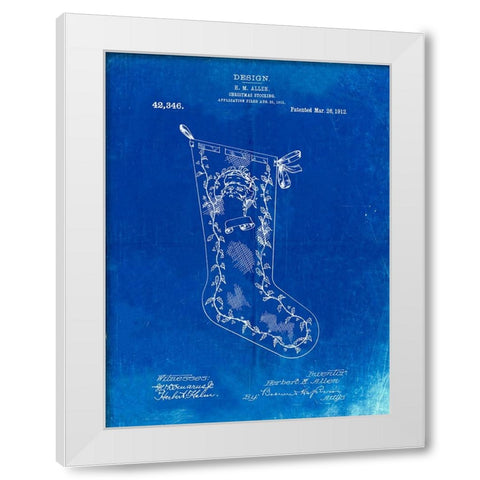 PP764-Faded Blueprint Christmas Stocking 1912 Patent Poster White Modern Wood Framed Art Print by Borders, Cole