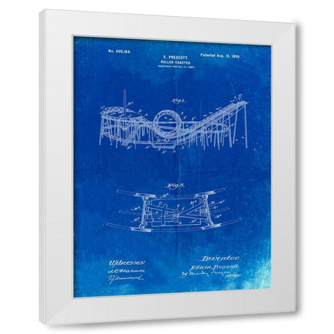 PP772-Faded Blueprint Coney Island Loop the Loop Roller Coaster Patent Poster White Modern Wood Framed Art Print by Borders, Cole
