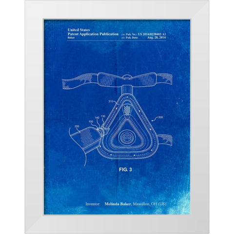PP775-Faded Blueprint CPAP Mask Patent Poster White Modern Wood Framed Art Print by Borders, Cole
