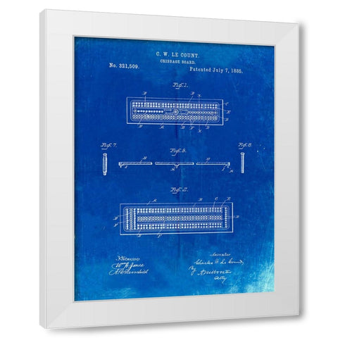 PP776-Faded Blueprint Cribbage Board 1885 Patent Poster White Modern Wood Framed Art Print by Borders, Cole
