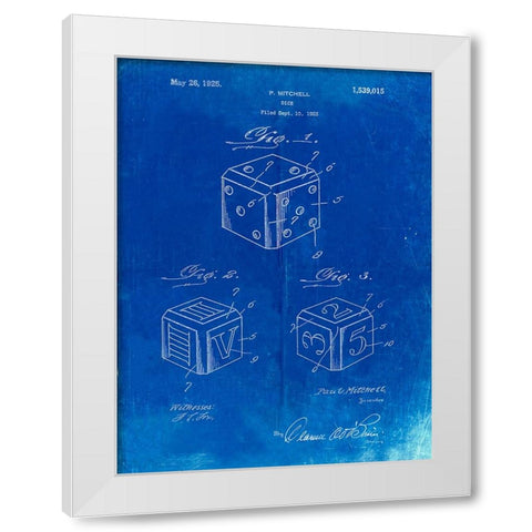 PP781-Faded Blueprint Dice 1923 Patent Poster White Modern Wood Framed Art Print by Borders, Cole