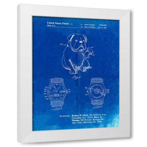 PP784-Faded Blueprint Dog Watch Clock Patent Poster White Modern Wood Framed Art Print by Borders, Cole