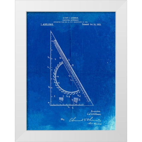 PP786-Faded Blueprint Drafting Triangle 1922 Patent Poster White Modern Wood Framed Art Print by Borders, Cole