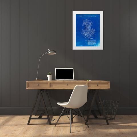 PP788-Faded Blueprint Drill Press Patent Poster White Modern Wood Framed Art Print by Borders, Cole