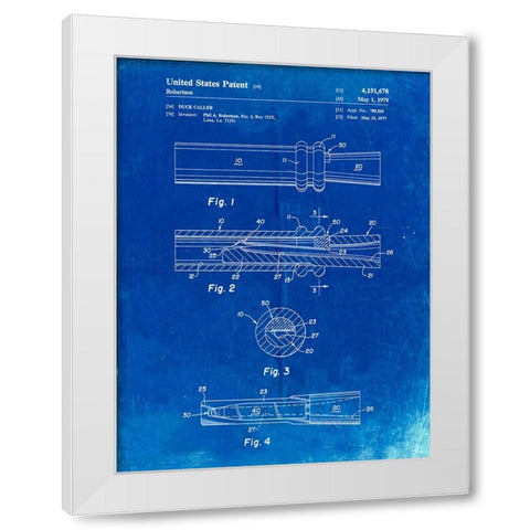 PP789-Faded Blueprint Duck Call Patent Poster White Modern Wood Framed Art Print by Borders, Cole