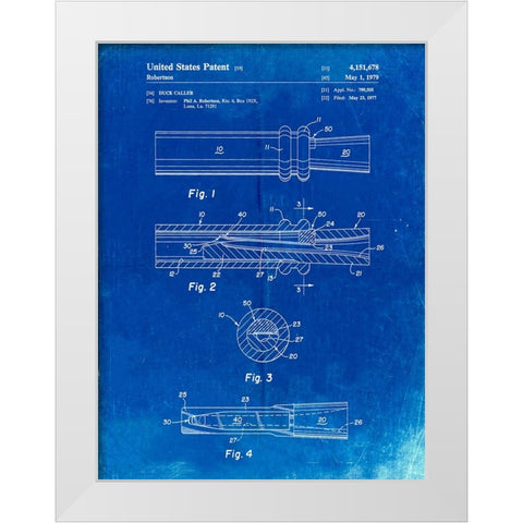 PP789-Faded Blueprint Duck Call Patent Poster White Modern Wood Framed Art Print by Borders, Cole