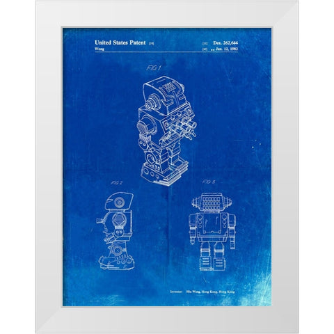 PP790-Faded Blueprint Dynamic Fighter Toy Robot 1982 Patent Poster White Modern Wood Framed Art Print by Borders, Cole
