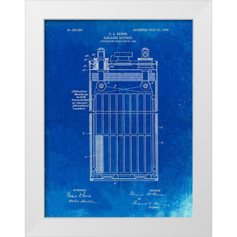 PP792-Faded Blueprint Edison Alkaline Battery Art White Modern Wood Framed Art Print by Borders, Cole