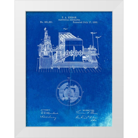 PP794-Faded Blueprint Edison Electrical Generator Patent Art White Modern Wood Framed Art Print by Borders, Cole