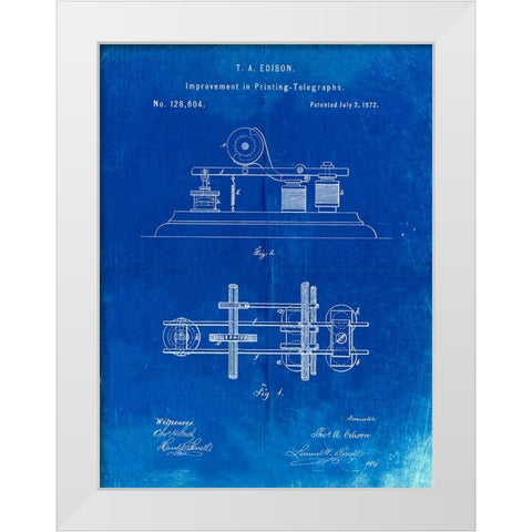 PP799-Faded Blueprint Edison Printing Telegraph Patent Art White Modern Wood Framed Art Print by Borders, Cole
