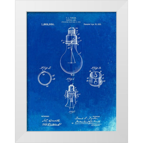 PP800-Faded Blueprint Electric Lamp Patent Poster White Modern Wood Framed Art Print by Borders, Cole