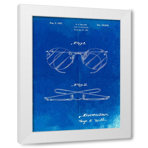 PP803-Faded Blueprint Eyeglasses Spectacles Patent Art White Modern Wood Framed Art Print by Borders, Cole