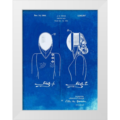 PP805-Faded Blueprint Fencing Mask Patent Poster White Modern Wood Framed Art Print by Borders, Cole