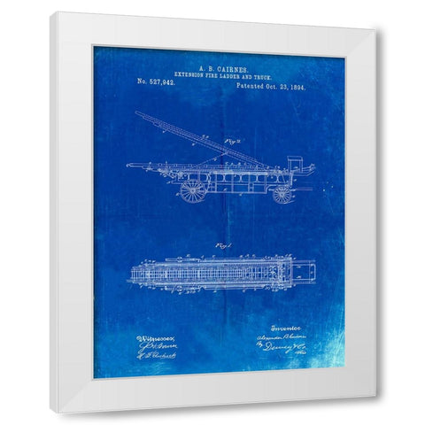 PP808-Faded Blueprint Fire Extension Ladder 1894 Patent Poster White Modern Wood Framed Art Print by Borders, Cole