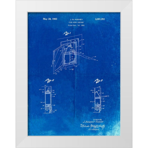 PP809-Faded Blueprint Fire Hose Cabinet 1961 Patent Poster White Modern Wood Framed Art Print by Borders, Cole