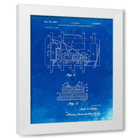 PP813-Faded Blueprint First Integrated Circuit Patent Poster White Modern Wood Framed Art Print by Borders, Cole