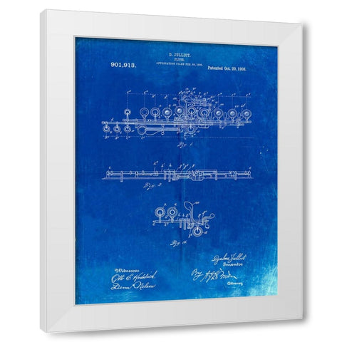 PP820-Faded Blueprint Flute 1908 Patent Poster White Modern Wood Framed Art Print by Borders, Cole