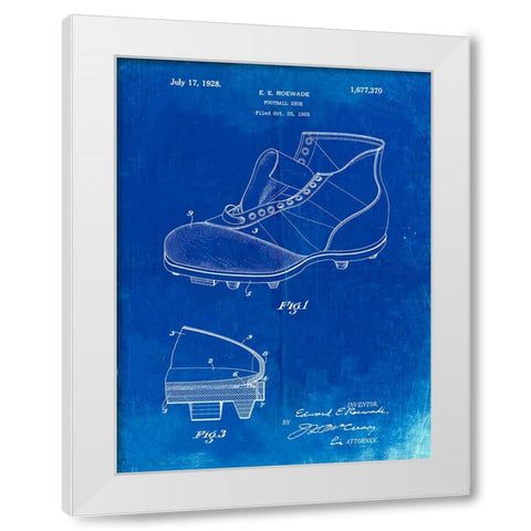 PP823-Faded Blueprint Football Cleat 1928 Patent Poster White Modern Wood Framed Art Print by Borders, Cole