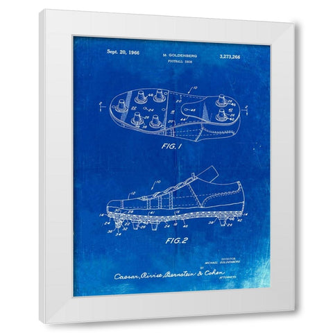 PP824-Faded Blueprint Football Cleat Patent Print White Modern Wood Framed Art Print by Borders, Cole