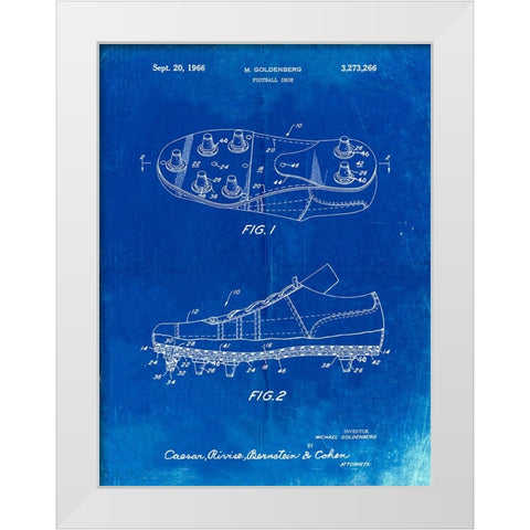 PP824-Faded Blueprint Football Cleat Patent Print White Modern Wood Framed Art Print by Borders, Cole