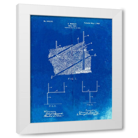PP826-Faded Blueprint Football Goal Post Poster White Modern Wood Framed Art Print by Borders, Cole
