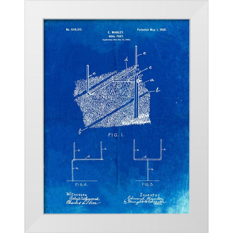 PP826-Faded Blueprint Football Goal Post Poster White Modern Wood Framed Art Print by Borders, Cole