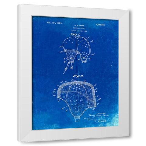 PP827-Faded Blueprint Football Helmet Patent 1922 Wall Art Poster White Modern Wood Framed Art Print by Borders, Cole