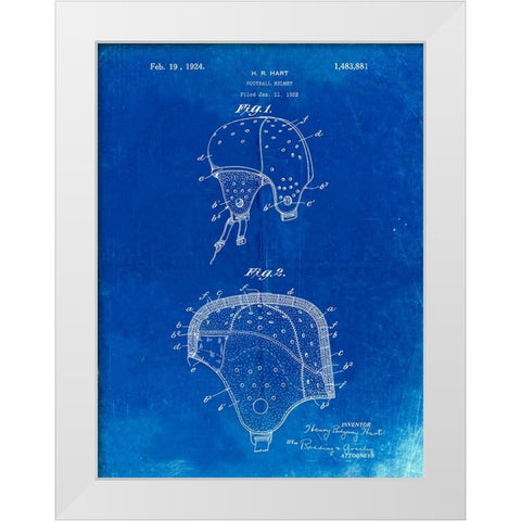 PP827-Faded Blueprint Football Helmet Patent 1922 Wall Art Poster White Modern Wood Framed Art Print by Borders, Cole